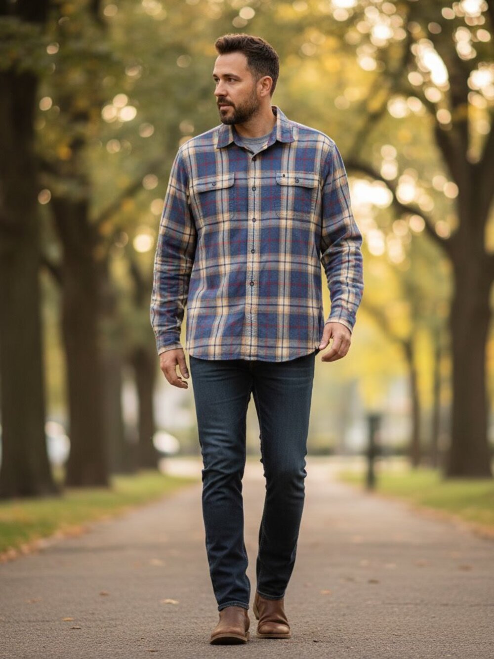 Carhartt Blue Tan Plaid Flannel Shirt XL Regular